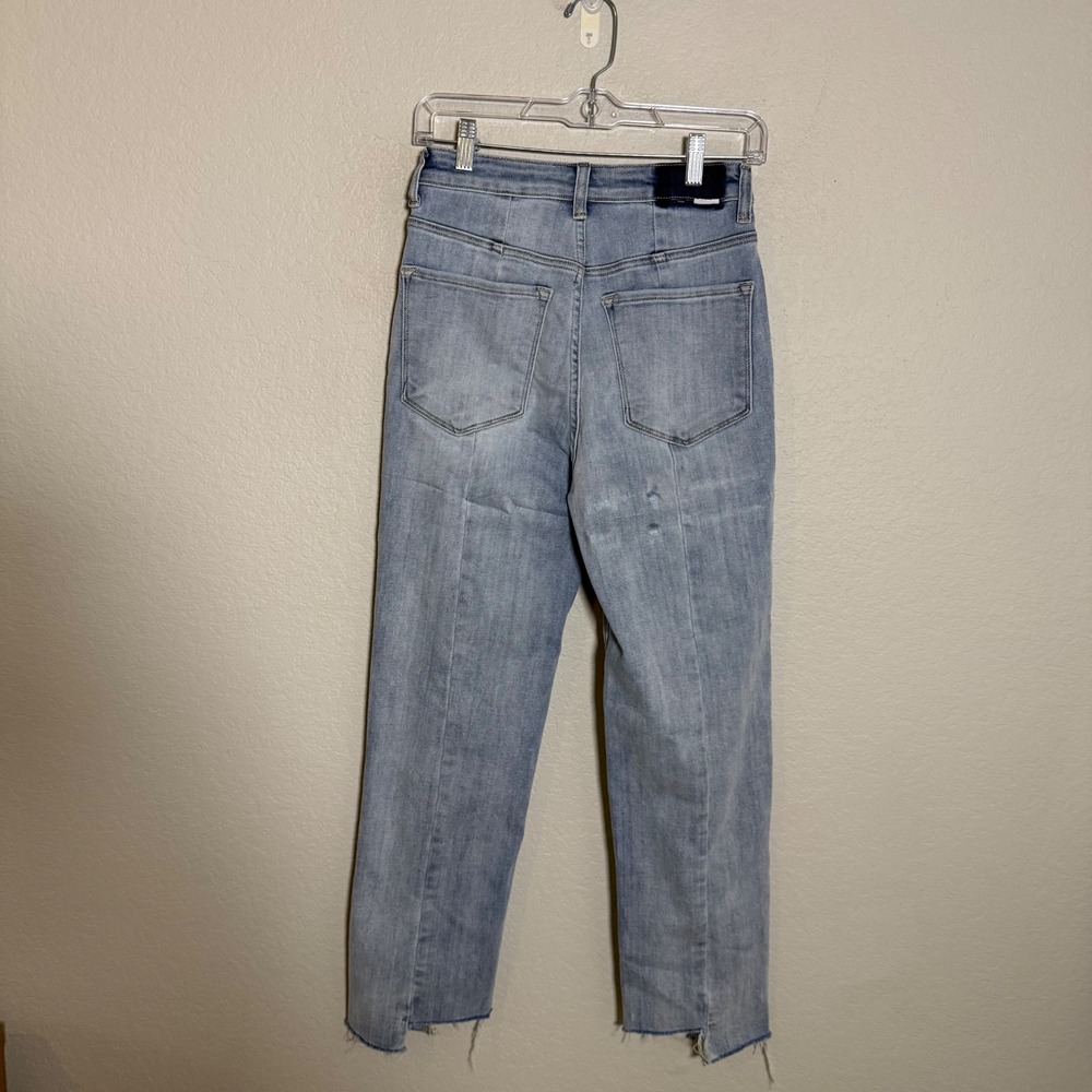 Risen Jeans Womens Size 5/27 High Rise Straight  Light Wash Front Seam Raw Hem - Picture 5 of 5